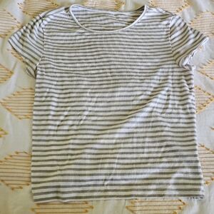 American Eagle Outfitters Fitted Gray and White Short Sleeve Baby Tee